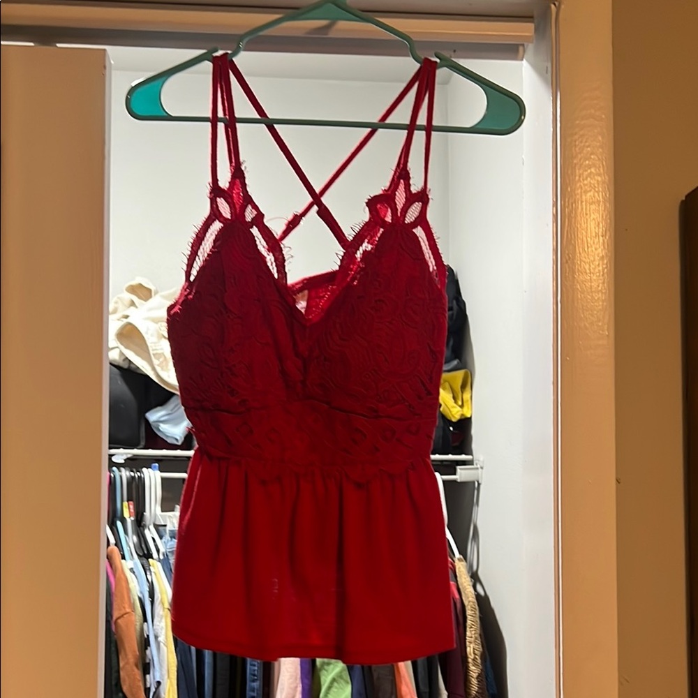 No Boundaries Red Lace Strappy Blouse